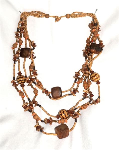 Multi Strand Coconut Shell Wood Bead Ethnic Necklac Gem