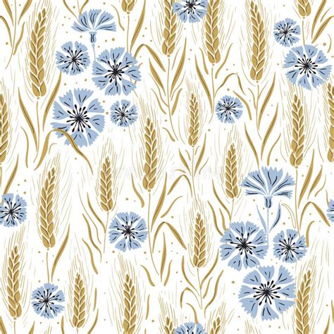 Vector Seamless Pattern Background With Hand Drawn Cornflowers And