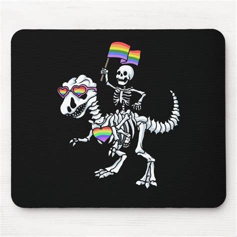 Halloween Lgbt T Rex Dinosaur Skeleton Gay Pride Mouse Pad Dinosaur
