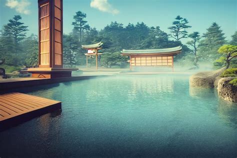 Premium Photo Japanese Landscape Spa Japanese Hot Springs Ancient Architecture D Illustration