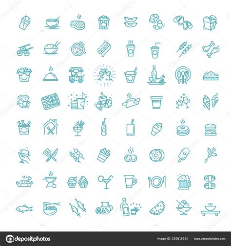 Food Courts Icons Set Outline Set Of Food Stock Vector By Tettygreen