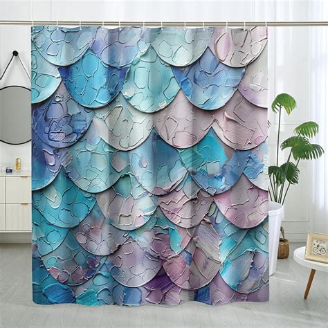 Desihom Colorful Mermaid Scales Shower Curtain Set 72 X 72