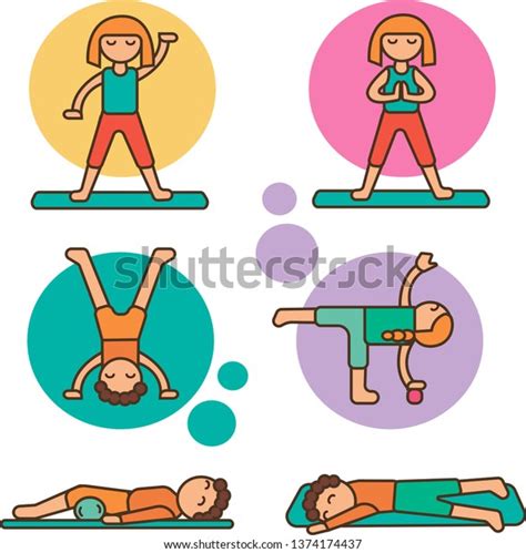 Simple Illustration Kids Doing Exercise Stock Vector Royalty Free