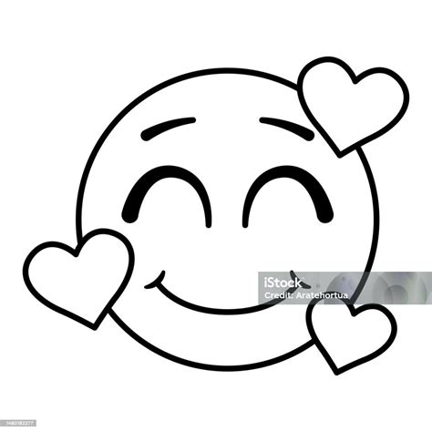 Vector Cartoon Smiling Face With Hearts Emoji Stock Illustration ...