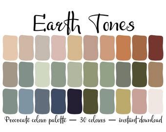 Earth Tones Procreate Color Palette Hex Codes Tan Orange Maroon Blue