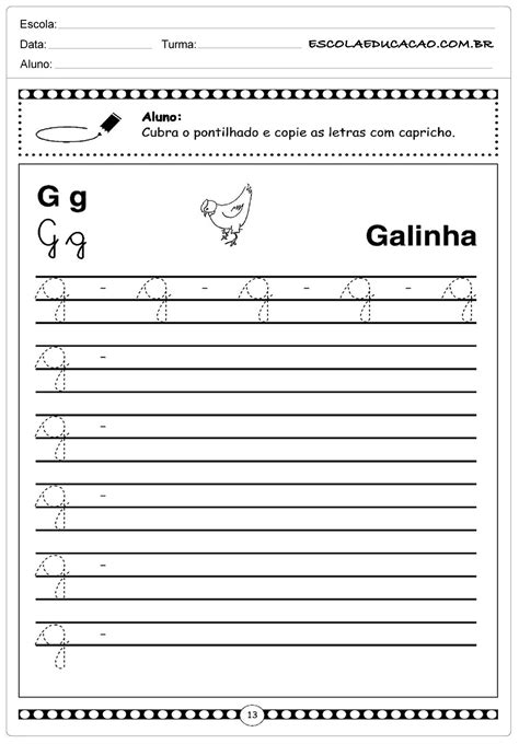 Atividades Letra G Minuscula Escola Educação