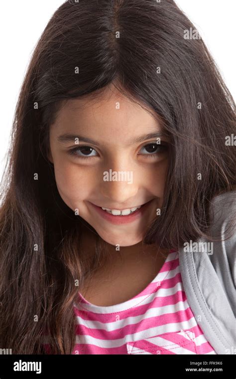 Portrait Of An Eight Year Old Girl On White Background Stock Photo Alamy