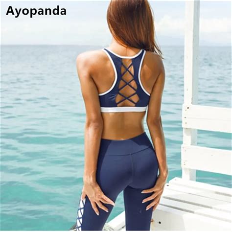 Ayopanda Women Ocean Blue Sports Bra Sexy Back Strappy Ladies Yoga Crop