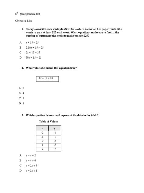 Pre Algebra Practice Test Pdf Area Length