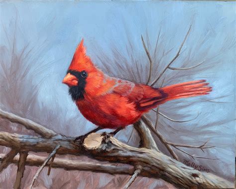 Cardinal Painting Bird Painting Bird Art Male Cardinal Etsy