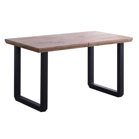 Mesa De Jantar Extens Vel Em Madeira Natural E Metal Preto