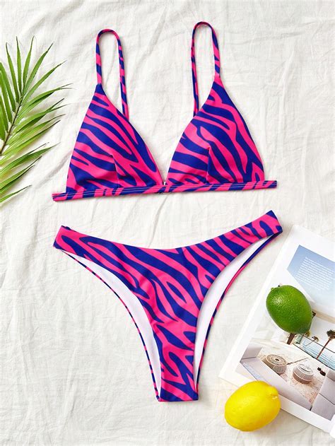 Shein Swim Vcay Zebra Striped Triangle Bikini Swimsuit Shein Usa