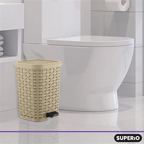 Superio Rattan Compact Trash Bin 6 Liter Beige And Brown Wicker