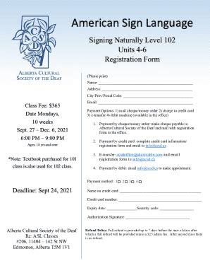 Fillable Online Asl Classes Registration Form L Docx Fax Email Print