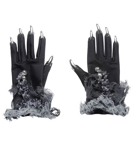 Handschuhe Schwarz Gl Ckchen Krallen Silber Hexe Halloween Katze Miez