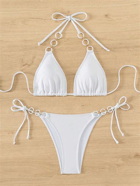 Shein Swim Bikini Set F R Damen Mit Halterneck Und Verschluss Hinten