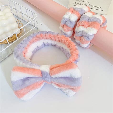 Pcs Face Wash Headband Wristband Set Cute Bowtie Spa Headband And