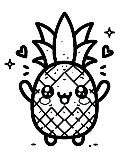 Happy Cute Kawaii Pineapple Coloring Page