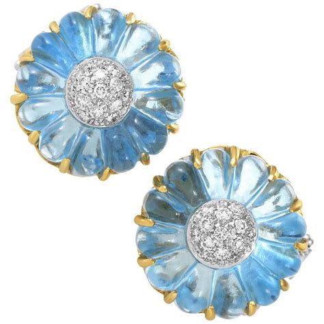 Ponte Vecchio Diamond Topaz Multi Tone Gold Flower Earrings At 1stdibs