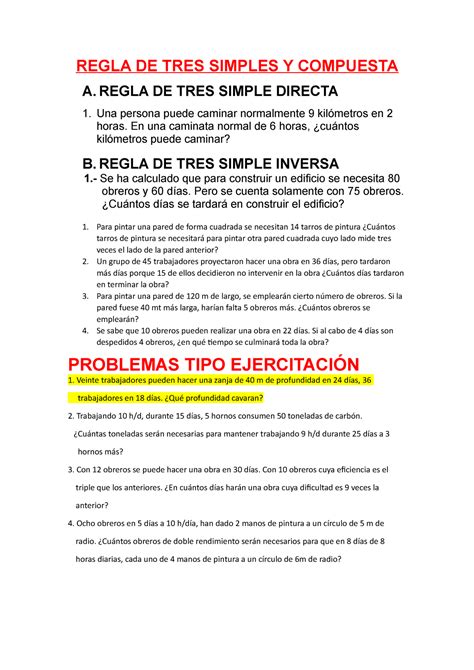 Magnitudes Proporcionales Simple Y Compuesta Ejercicios Regla De