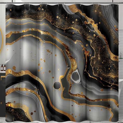 Chic Black And Gold Marble Shower Curtain Elegant Abstract Design With