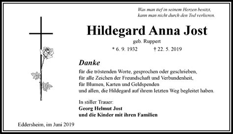 Traueranzeigen Von Hildegard Anna Jost Trauer Rheinmain De