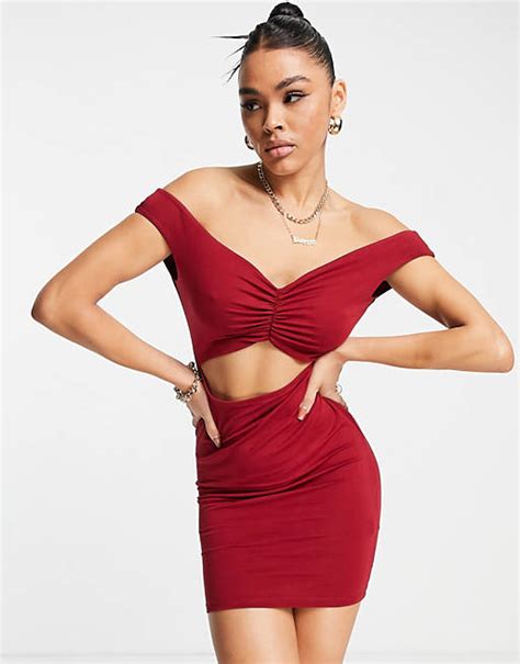 Asos Design Schulterfreies Minikleid In Rot Mit Geknoteter