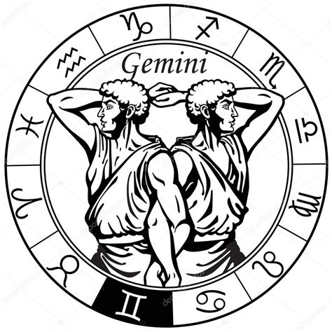 Gemini Zodiac Sign Black White Stock Vector Insima 163795474