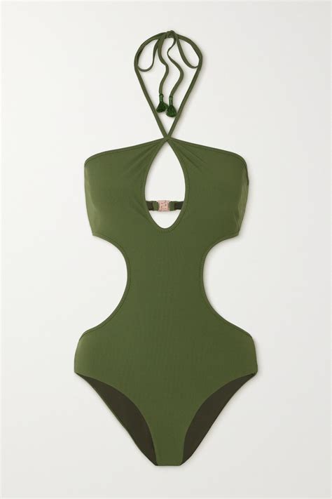 Johanna Ortiz Net Sustain Mawingu Cutout Ribbed Swimsuit Green One