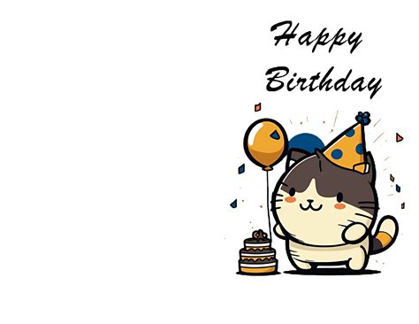 Cute Cartoon Cat Birthday Card Printable, Handmade, and Adorable for ...