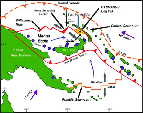 Regional tectonic setting of Manus back arc basin & locality of ...