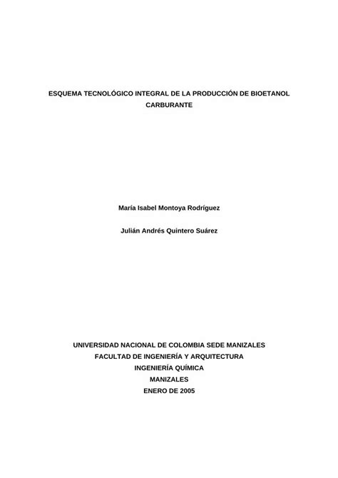 Pdf Esquema Tecnol Gico Integral De La Producci N De Bioetanol