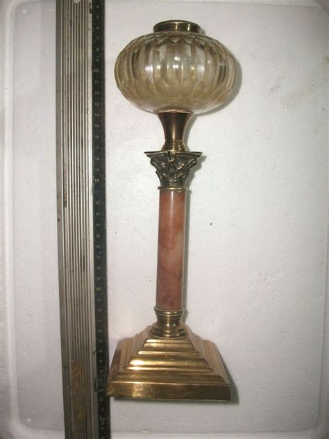 Grand Tour Antique Brass Corinthian Column Onyx Marble Glass Oil Lamp