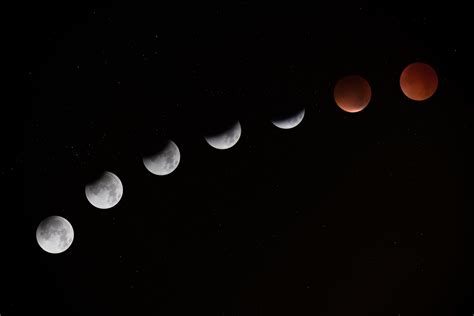 long exposure photograph showing the moon turning red during a lunar ...