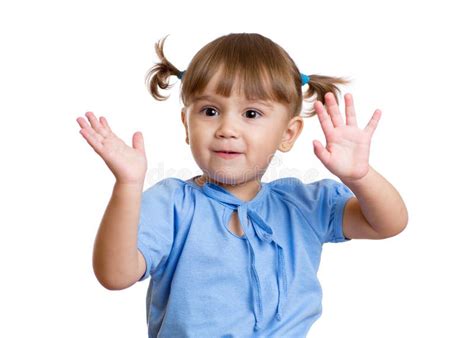 Happy Child Girl With Hands Thumbs Up Stock Photo Image Of Childhood