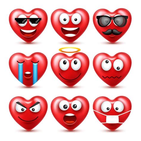 Premium Vector Heart Smiley Emoji Vector Set For Valentines Day Funny