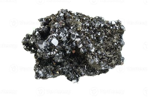 Macro Stone Mineral Quartz Sphalerite Galena Pyrite On A White