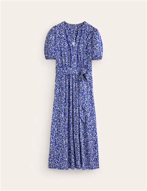 Boden Trim Detail Jersey Midi Dress Sapphire Blue Foliage Bud Women In