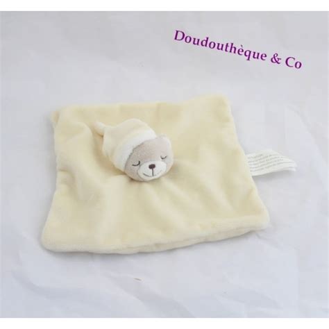 Doudou plat Ours KIMBALOO carré jaune 20 cm SOS doudou