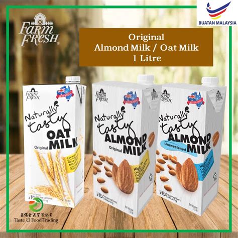 Farm Fresh Uht Original Almond Milk Almond Unsweetened Oat Milk L