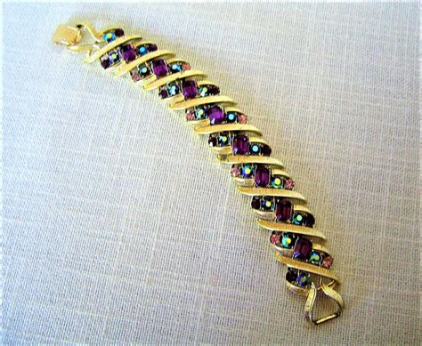 CORO BRACELET Purple Rhinestones Gold Tone Vintage Costume Etsy