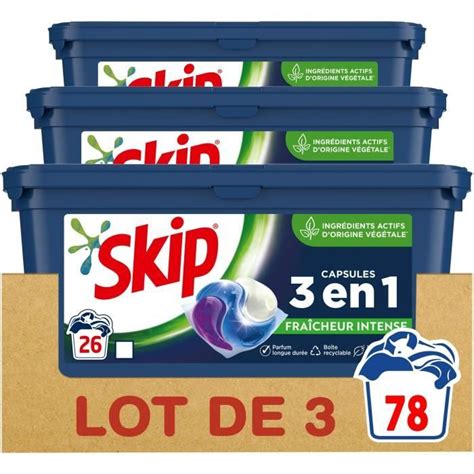 Lot de 3 SKIP Lessive 3 en 1 Ultimate Capsules Fraîcheur Intense 78