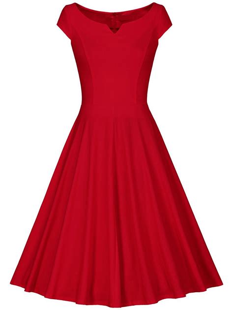 Off Retro V Neck Skater Fit And Flare Dress In Red Dresslily