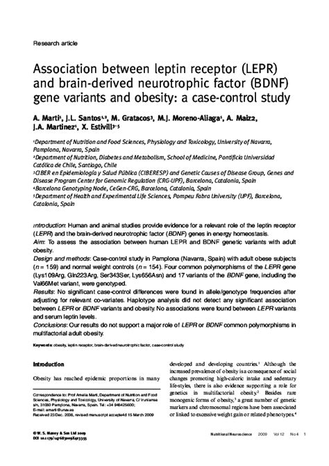 Pdf Association Between Leptin Receptor Lepr And Brain Derived