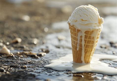 Hot Asphalt Road With A Melted Ice Cream Cone A Typical Summer Outdoor Setting Stock Image