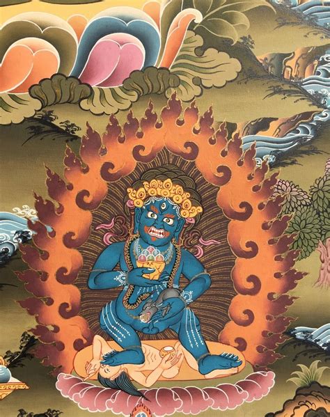 Pancha Five Dzambala Or Jambala Thangka Brocadeless Thangka Exotic