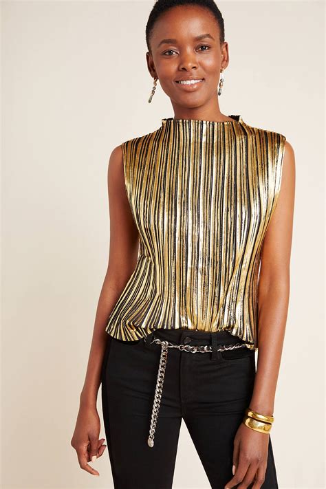 Dolan Left Coast Zia Metallic Blouse By In Gold Size L Womens Tops