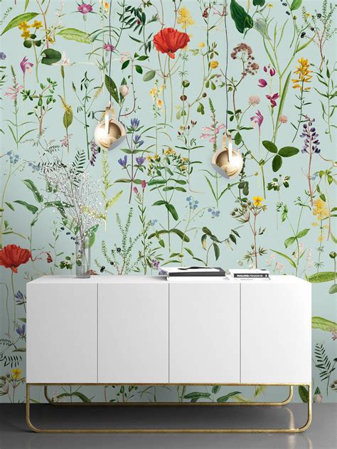 Wildflowers Wallpaper Summer Flowers Designer Wallpaper Etsy Wall Coverings Mind The Gap