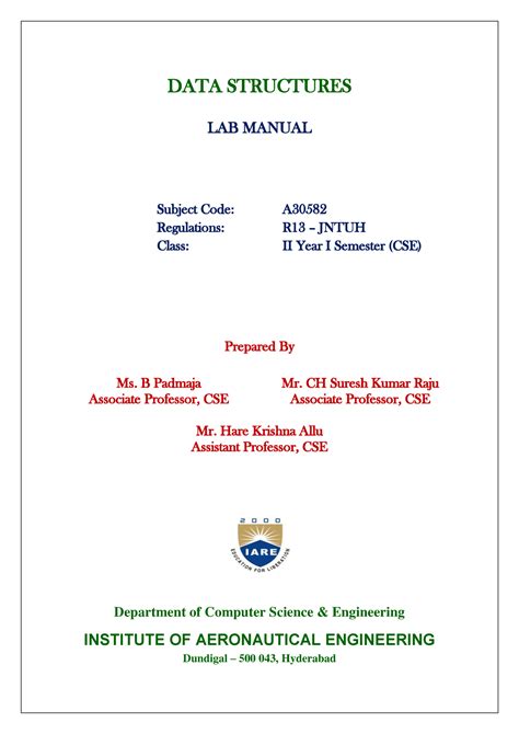 Data Structure Lab Manual DATA STRUCTURES LAB MANUAL Subject Code A