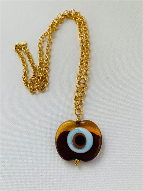 Brown Murano Lampwork Glass Evil Eye Pendant And Gold Plated Etsy